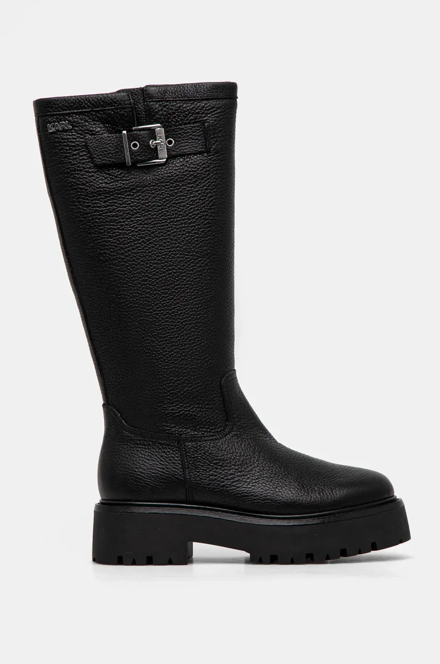 Кожаные сапоги Karl Lagerfeld BURLY BIKER женские цвет чёрный на плоском ходу KL43490W Кожаные сапоги Karl Lagerfeld BURLY BIKER женские цвет чёрный на плоском ходу KL43490W