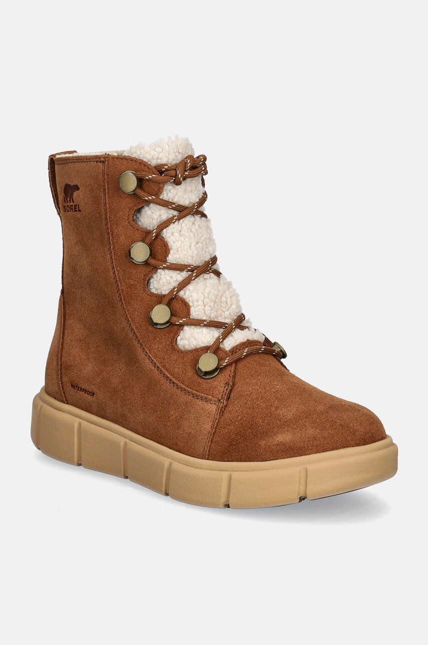 Sorel botine SOREL EXPLORER III JOAN femei, culoarea maro, cu toc plat, izolat, 2077981242 Sorel botine SOREL EXPLORER III JOAN femei, culoarea maro, cu toc plat, izolat, 2077981242