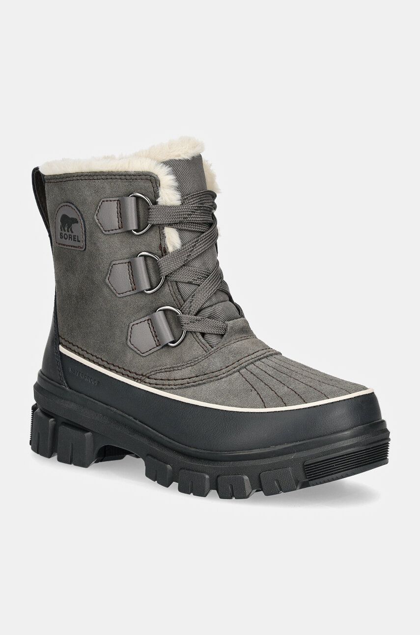 Sorel cizme de piele TORINO V WP OUTDRY femei, culoarea gri, cu platforma, izolare usoara, 2106701052