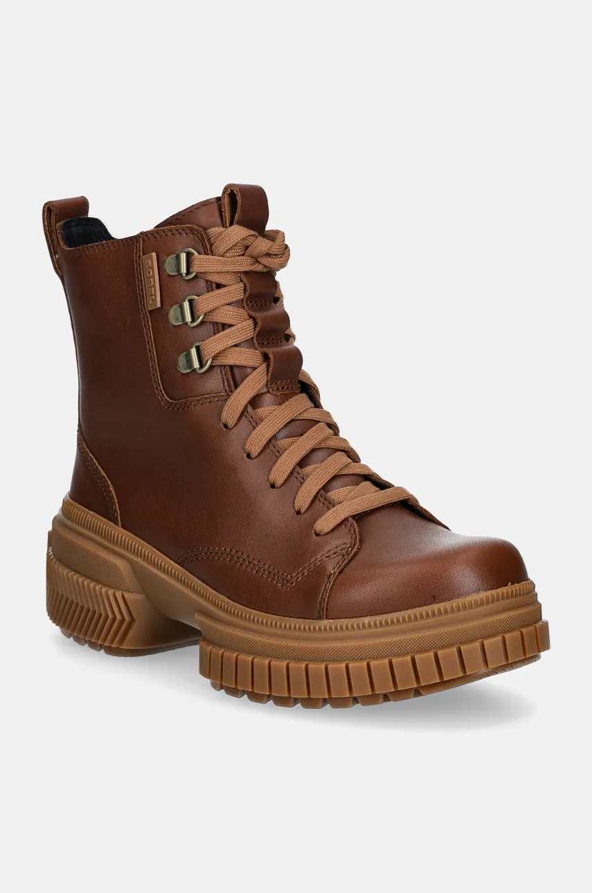 Sorel bocanci de piele ONA AVE BOOT LACE WP femei, culoarea maro, cu platforma, 2102151242 Sorel bocanci de piele ONA AVE BOOT LACE WP femei, culoarea maro, cu platforma, 2102151242