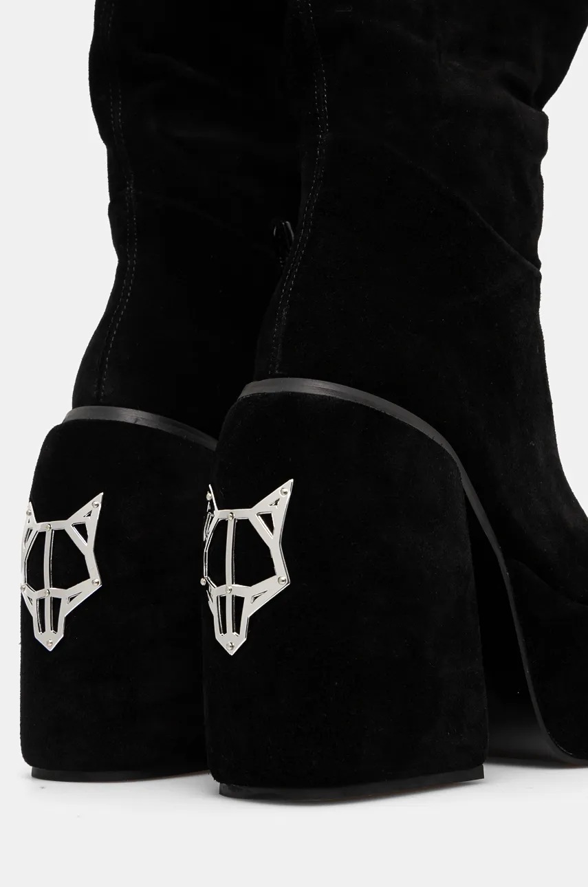 Чоботи Naked Wolfe Space жіночі колір чорний каблук блок Space Black Kid Suede 