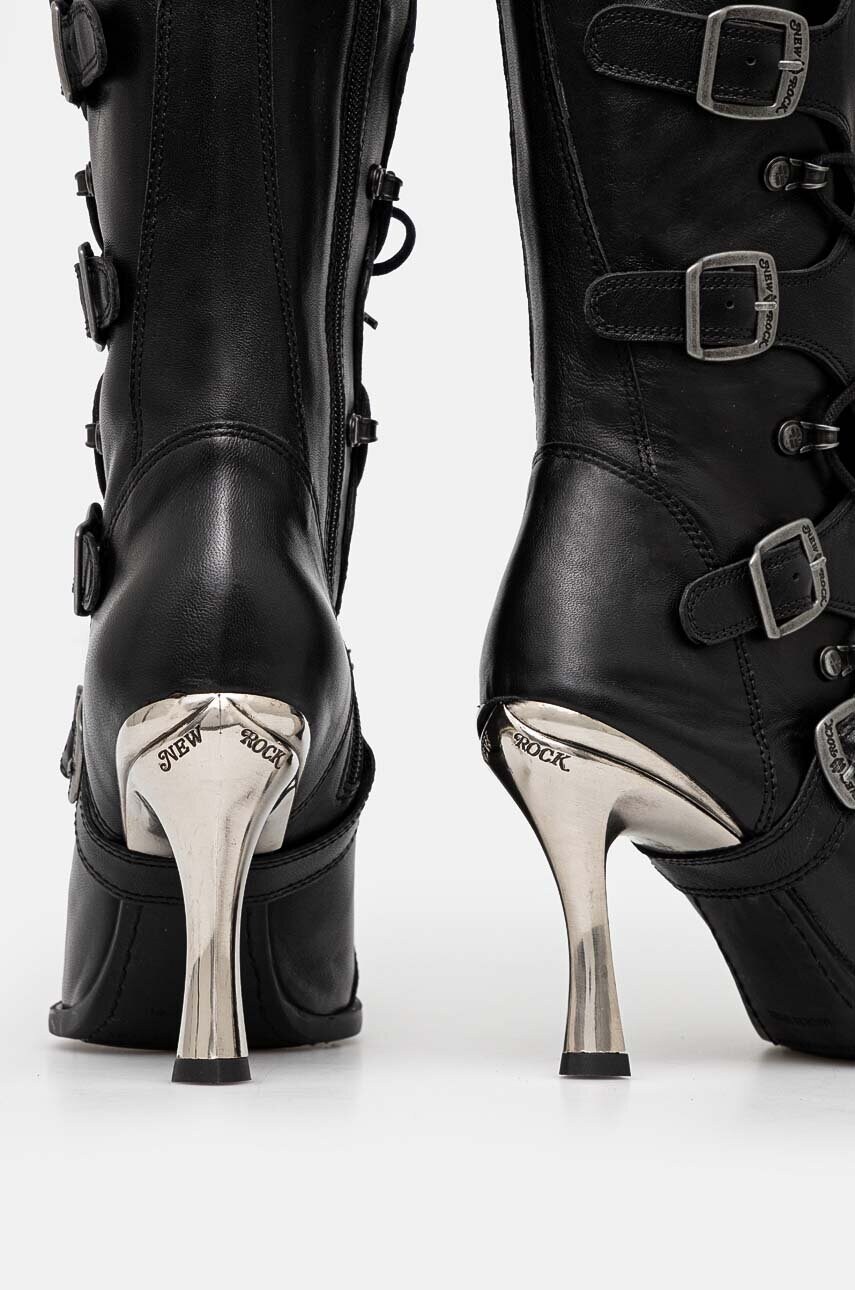 New Rock bőr csizma ITALI NEGRO FINO + MALICIA TACON CARIBE ACERO fekete, női, tűsarkú, M-9373-S8 termék 2. képe