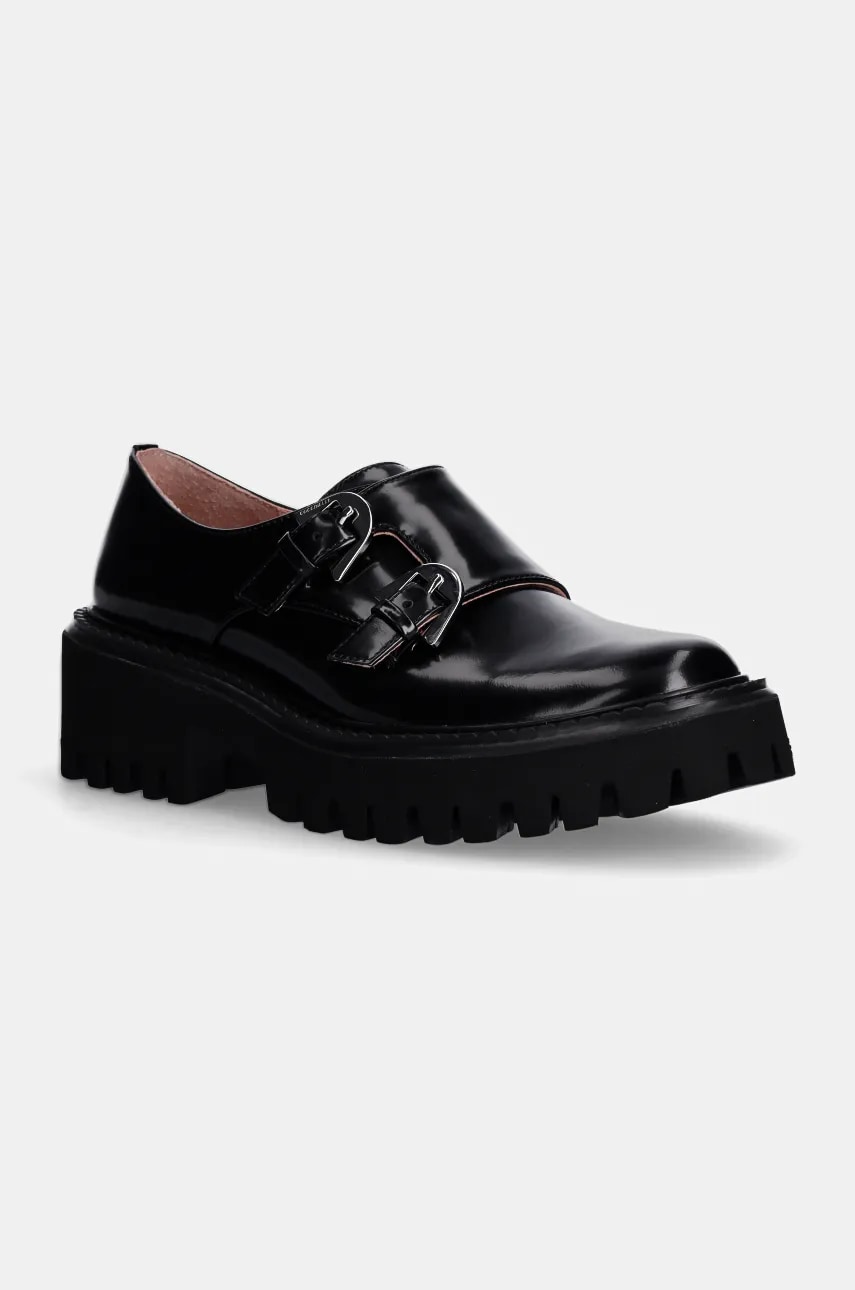 Coccinelle pantofi de piele femei, culoarea negru, cu toc plat, E4 RBI 38 01 01 001 Coccinelle pantofi de piele femei, culoarea negru, cu toc plat, E4 RBI 38 01 01 001