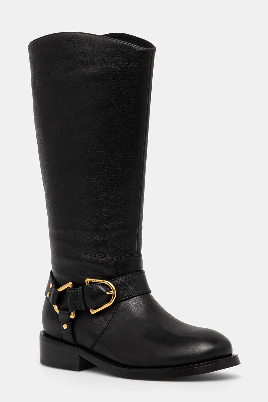 Coccinelle ghete de piele femei, culoarea negru, cu toc plat, E4 REJ 15 01 01 001