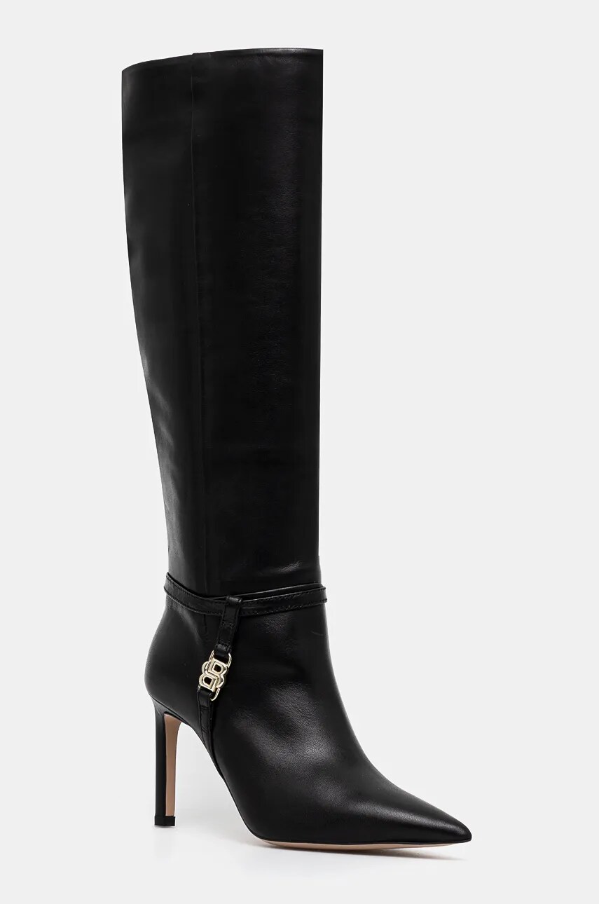 BOSS ghete de piele Janet femei, culoarea negru, cu toc cui, 50529806 BOSS ghete de piele Janet femei, culoarea negru, cu toc cui, 50529806