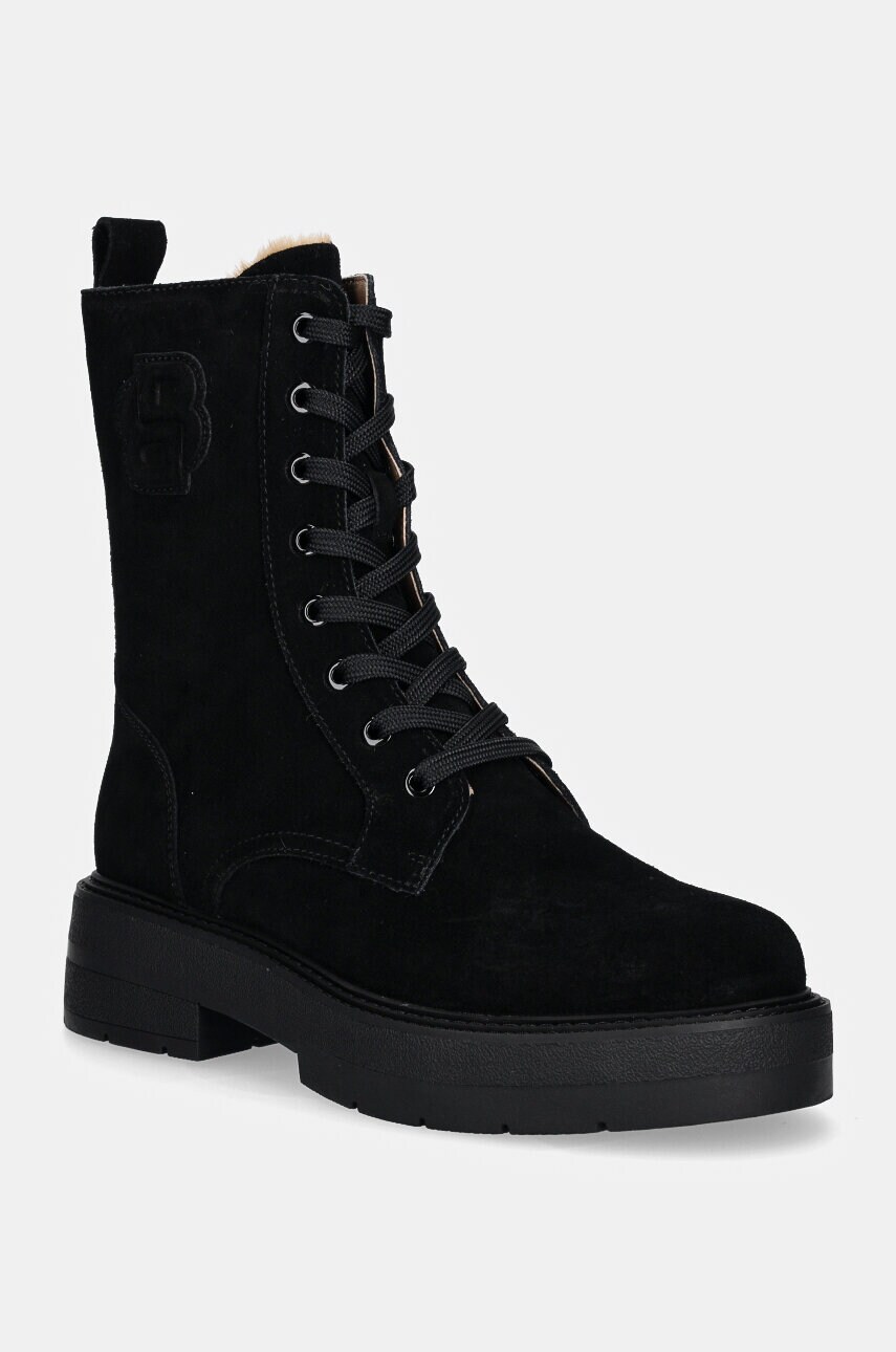BOSS cizme din piele intoarsa Rebby femei, culoarea negru, cu toc plat, izolat, 50523589