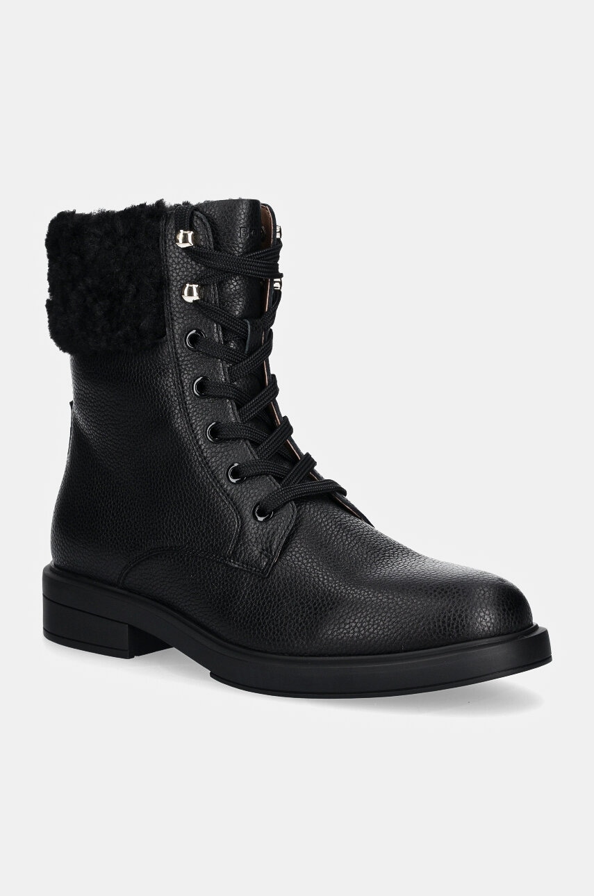 BOSS botine Vanity femei, culoarea negru, cu toc plat, 50529369