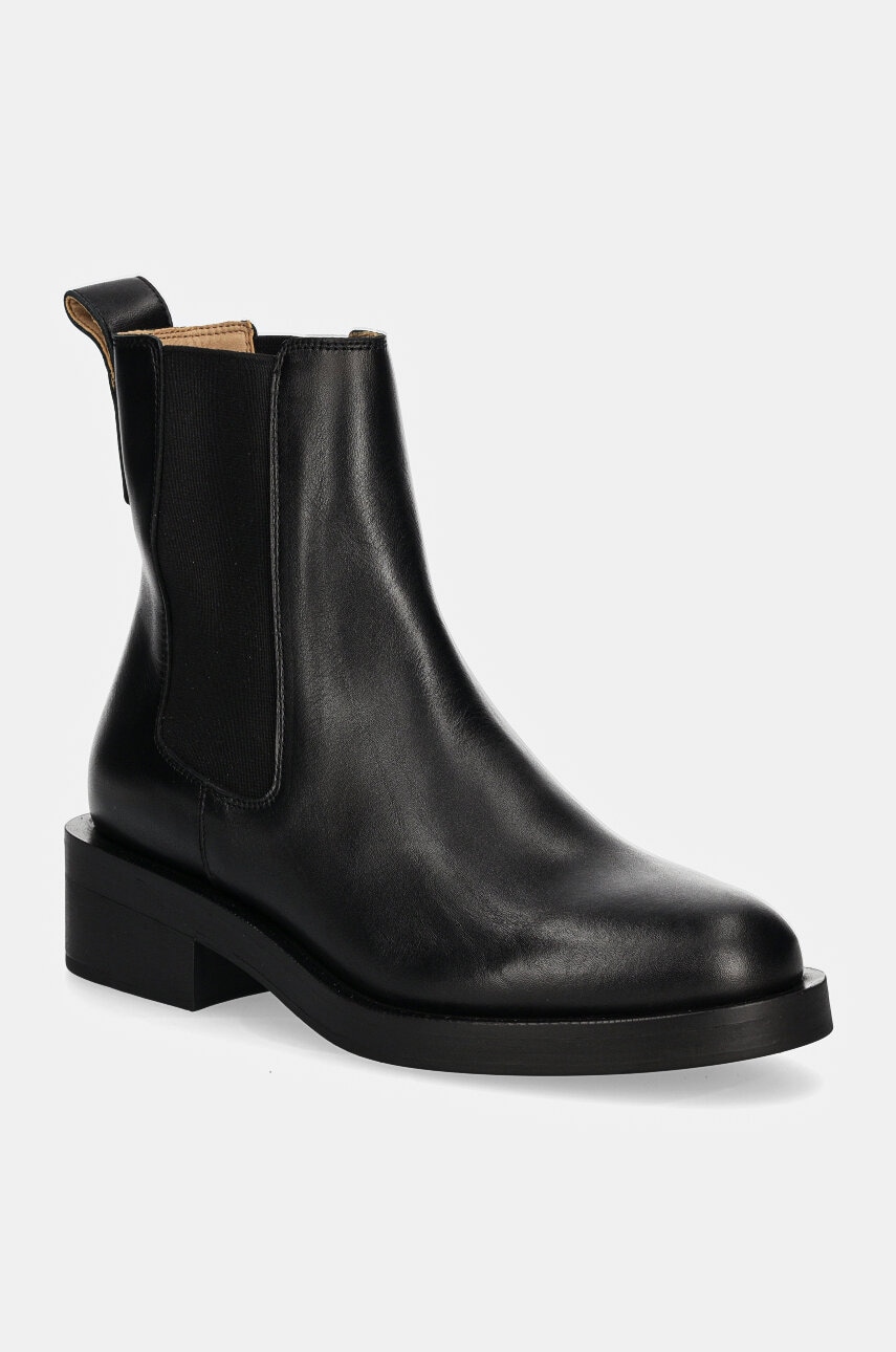 BOSS ghete chelsea de piele Iryna femei, culoarea negru, cu toc drept, 50536638