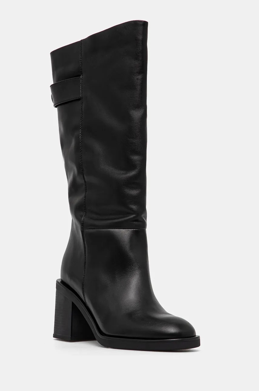 BOSS ghete de piele Camy femei, culoarea negru, cu toc drept, 50536703 BOSS ghete de piele Camy femei, culoarea negru, cu toc drept, 50536703