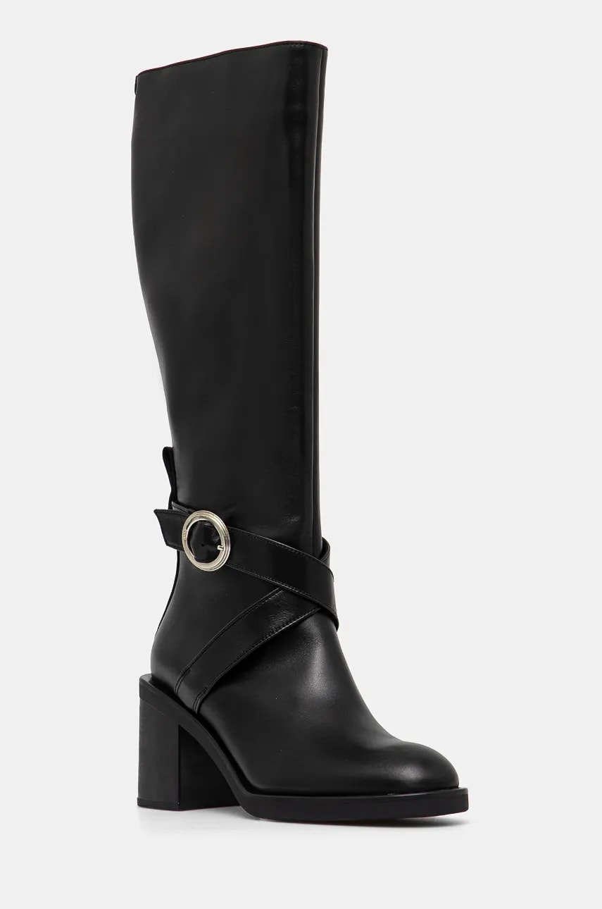 BOSS ghete de piele Camy femei, culoarea negru, cu toc drept, 50536718 BOSS ghete de piele Camy femei, culoarea negru, cu toc drept, 50536718