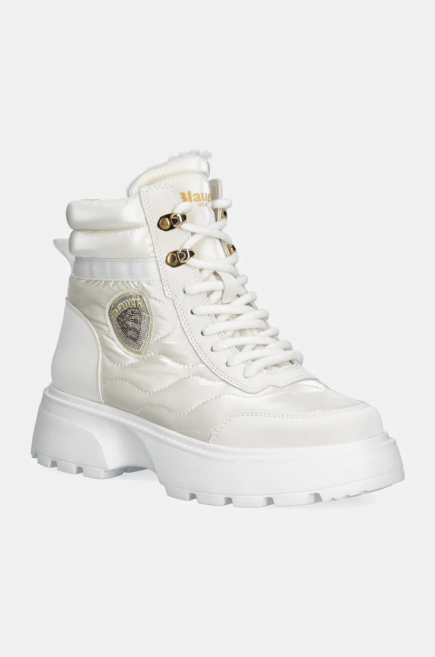 Blauer botine BLANCA femei, culoarea alb, cu toc plat, izolare usoara, F4BLANCA03.NYP