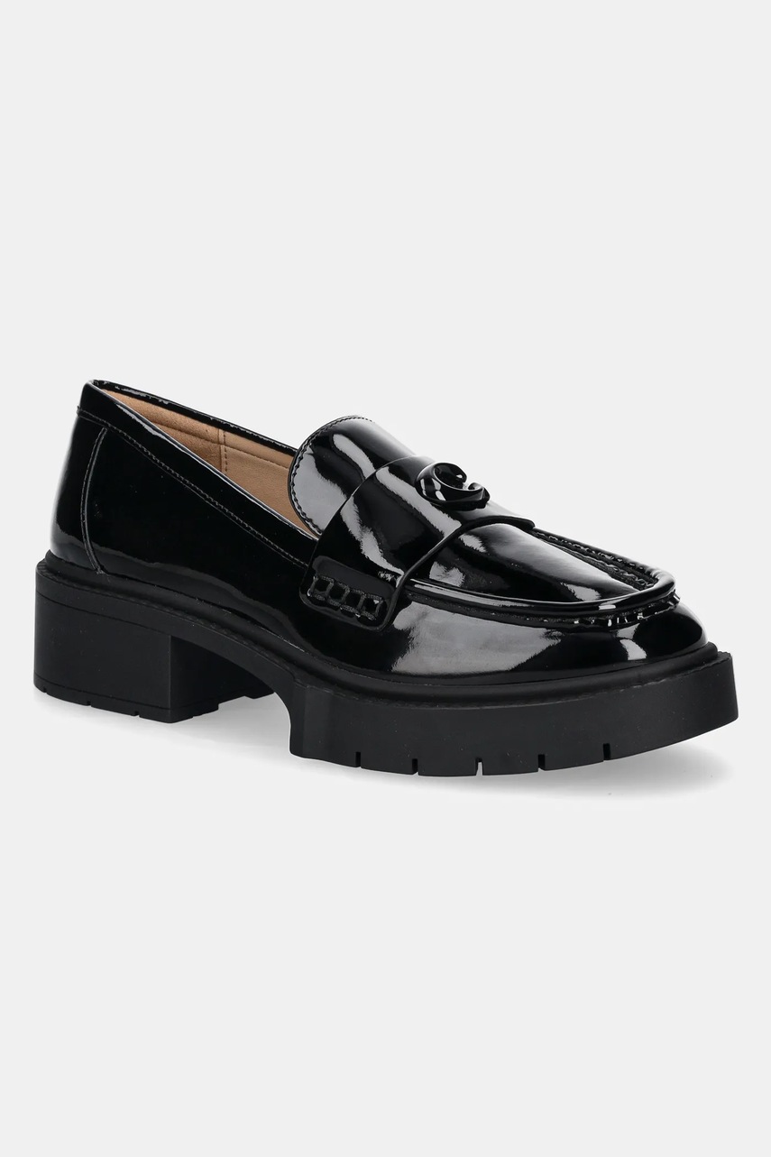 Coach mocasini de piele Leah Patent femei, culoarea negru, cu toc plat, CM752