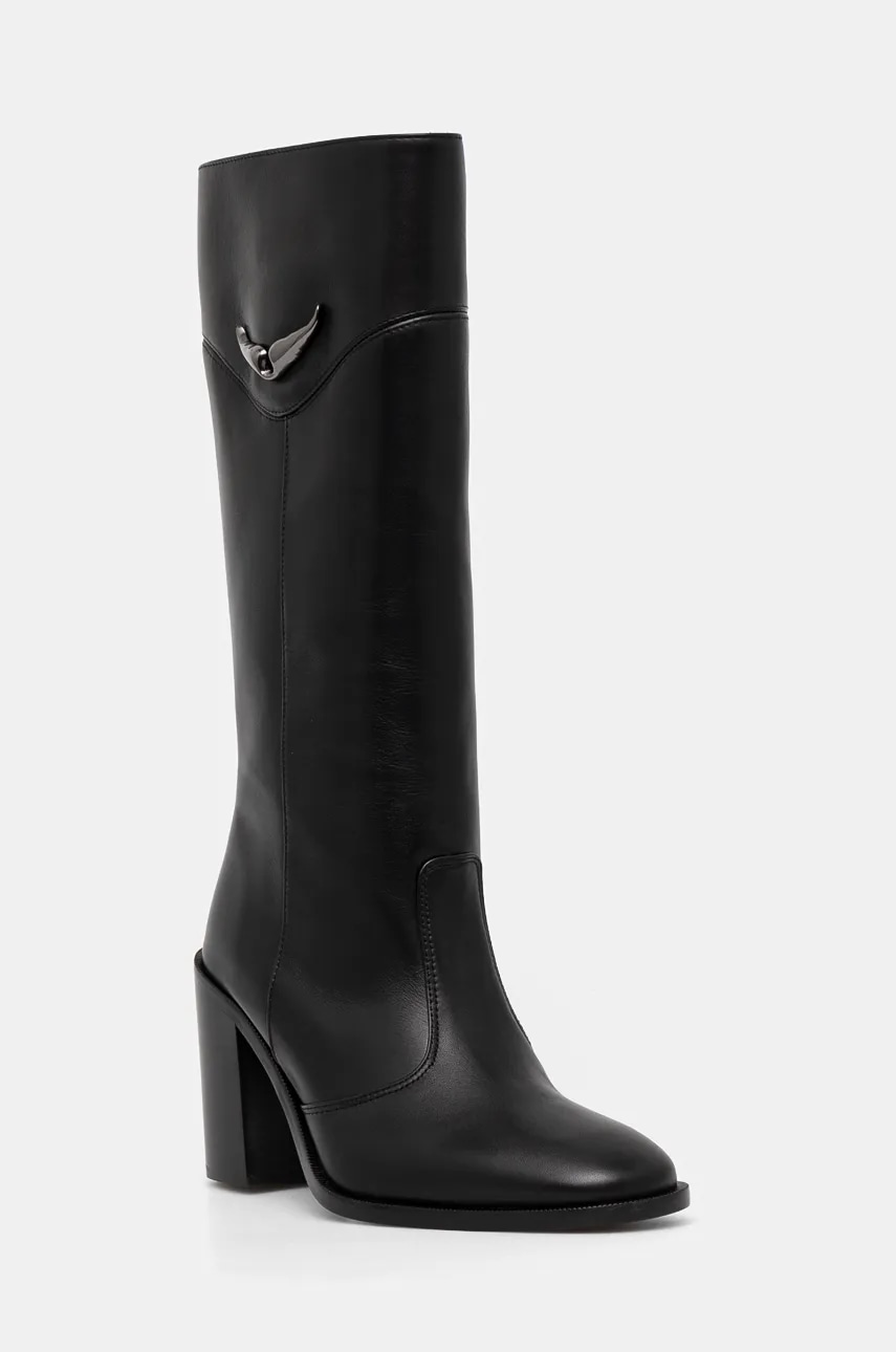 ZADIG&VOLTAIRE ghete de piele Preiser Tube femei, culoarea negru, cu toc drept, SWCT00900 ZADIG&VOLTAIRE ghete de piele Preiser Tube femei, culoarea negru, cu toc drept, SWCT00900