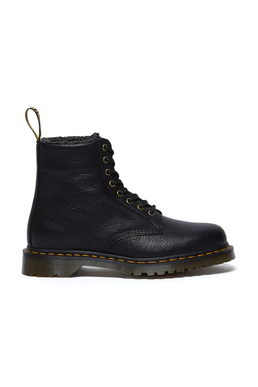 Dr. Martens bocanci de piele 1460 WL culoarea negru, cu toc plat, izolat, DM31873001 Dr. Martens bocanci de piele 1460 WL culoarea negru, cu toc plat, izolat, DM31873001