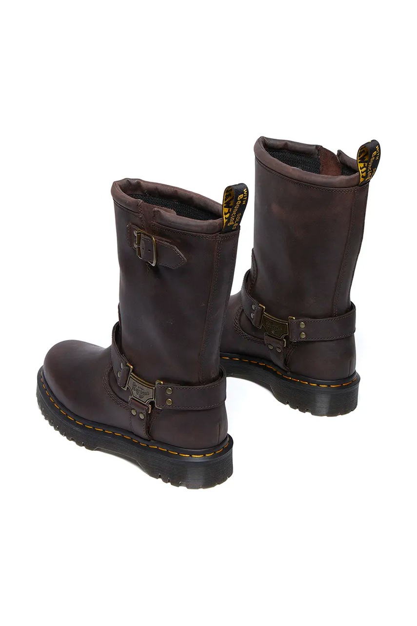 Шкіряні чоботи Dr. Martens Anistone Hi жіночі колір коричневий на плоскому ходу злегка утеплена DM31901201 