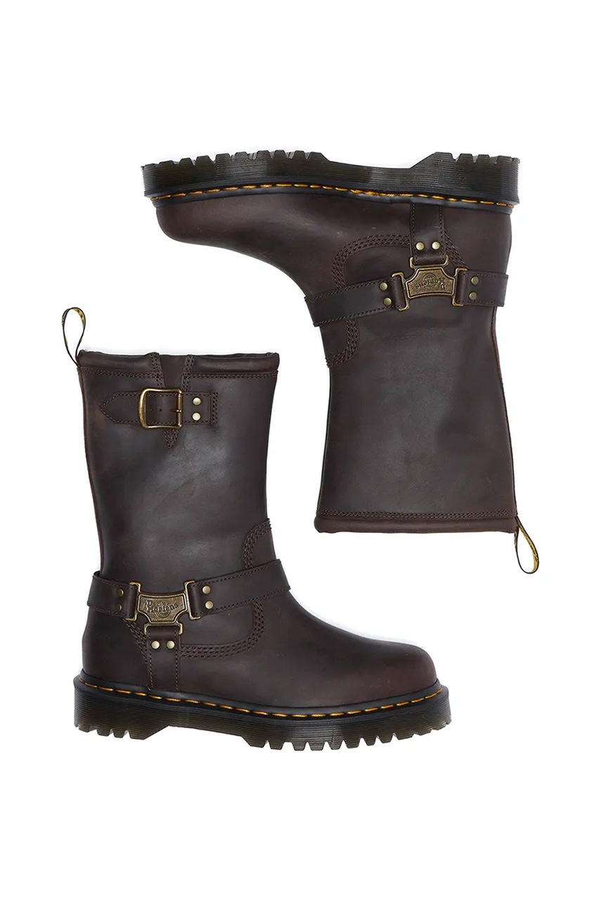 Шкіряні чоботи Dr. Martens Anistone Hi жіночі колір коричневий на плоскому ходу злегка утеплена DM31901201 