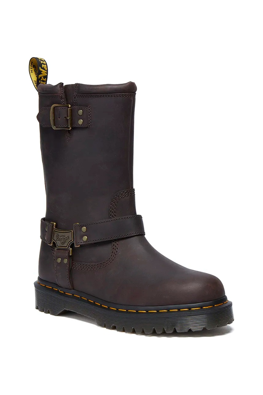 Шкіряні чоботи Dr. Martens Anistone Hi жіночі колір коричневий на плоскому ходу злегка утеплена DM31901201 