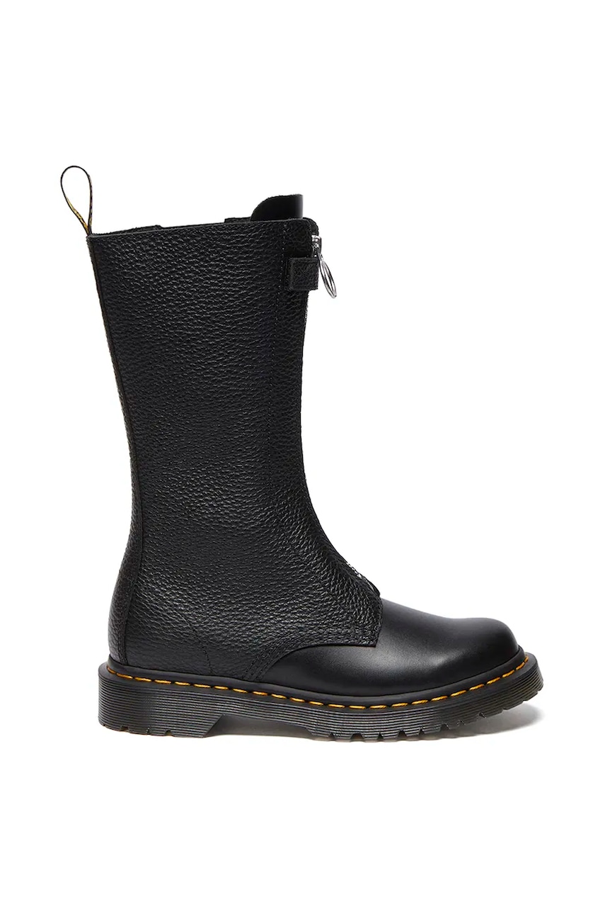 Dr. Martens cizme de piele 1b99 Frnt Zip femei, culoarea negru, cu toc plat, DM32053001