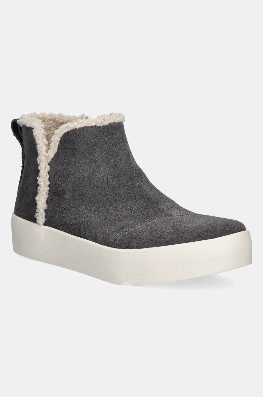 Toms cizme din piele intoarsa VERONA MID culoarea gri, cu toc plat, izolare usoara, 10021443