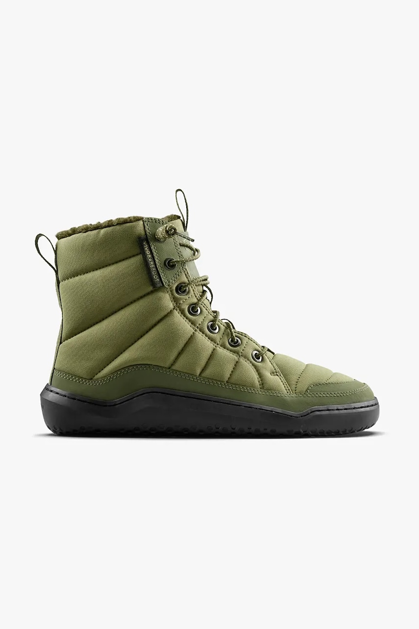Vivobarefoot botine GOBI HIBER femei, culoarea verde, cu toc plat, izolat, 209438 Vivobarefoot botine GOBI HIBER femei, culoarea verde, cu toc plat, izolat, 209438