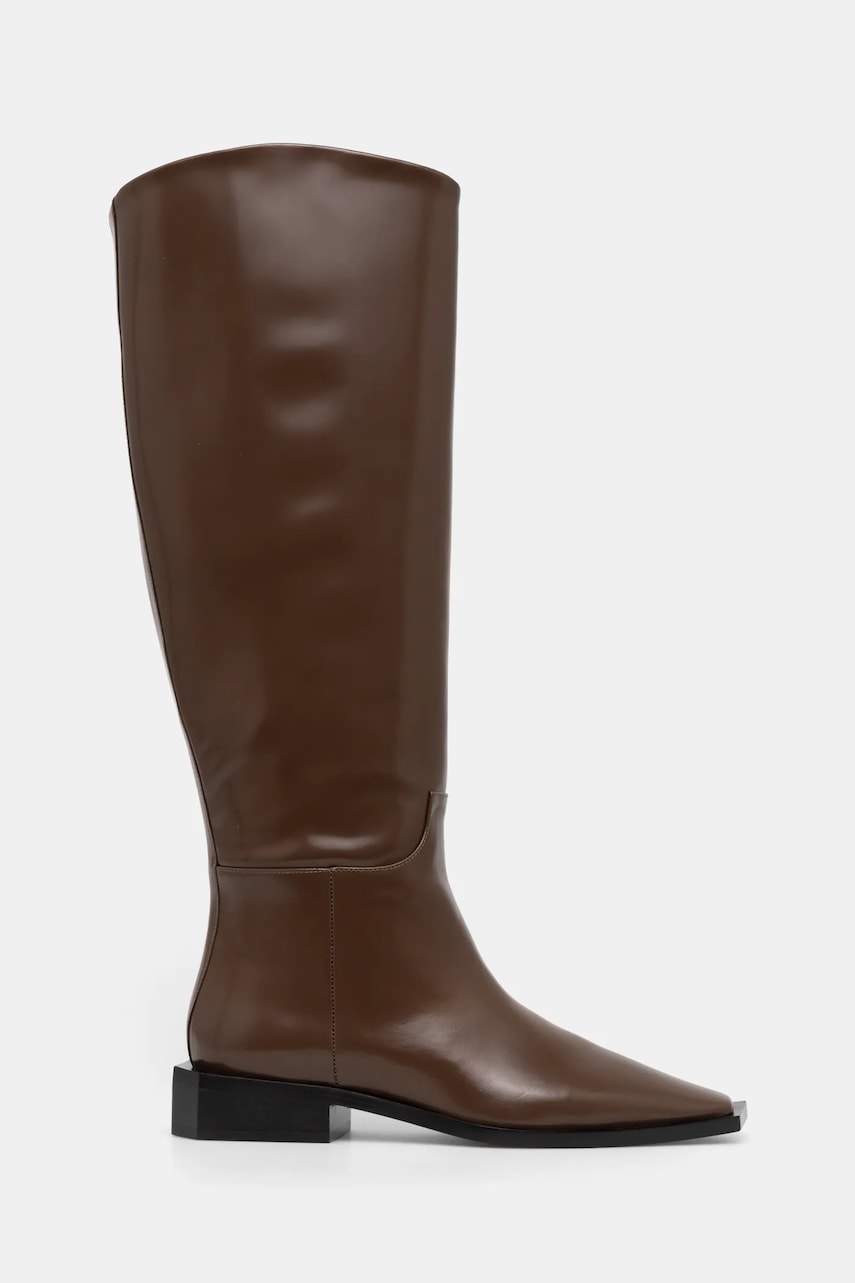 Vanda Novak ghete de piele Giselle femei, culoarea maro, cu toc plat