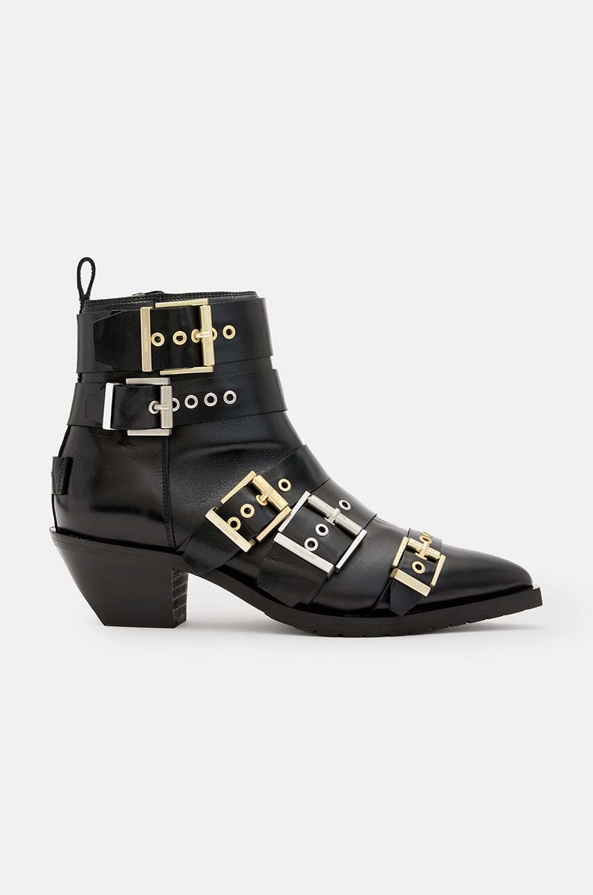 AllSaints cizme de piele Jane Buckle Boot femei, culoarea negru, cu toc drept, W019FB