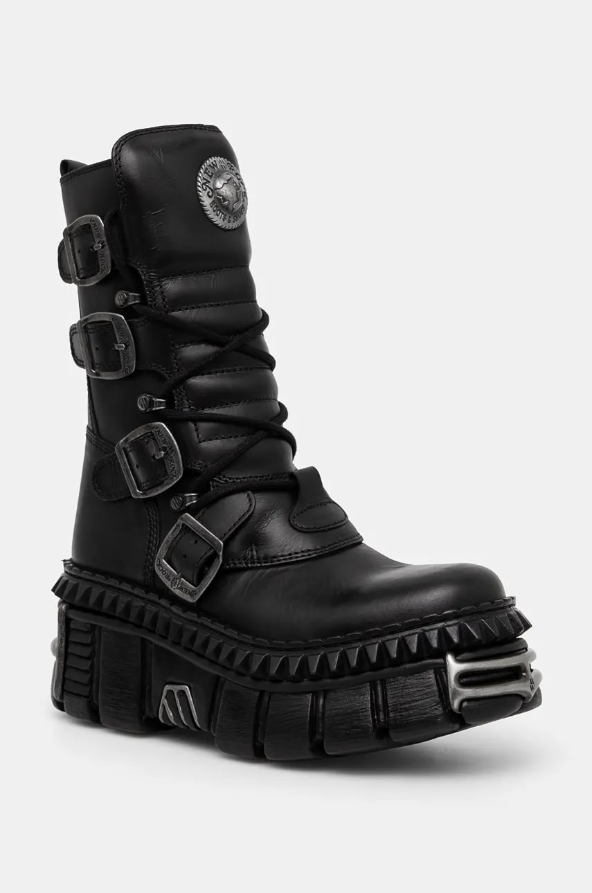 New Rock cizme de piele ITALI NEGRO NOMADA + TOWER CASCO + ACERO PICOS femei, culoarea negru, cu platforma, M-WALL373-S10