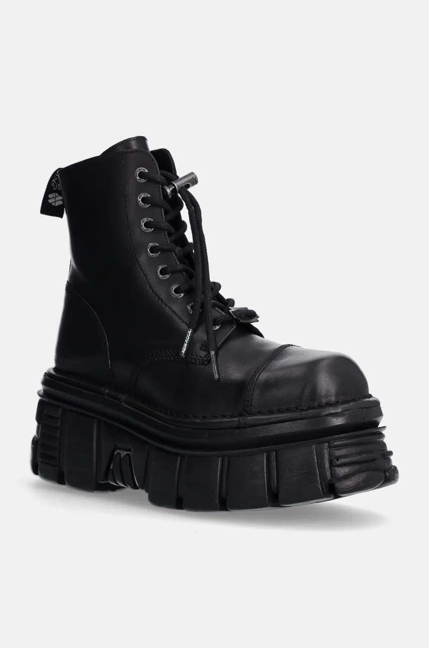 New Rock bocanci de piele Nomada Negro + Tower Negro Lateral E-14 femei, culoarea negru, cu toc drept, M-NEWMILI083-S21 New Rock bocanci de piele Nomada Negro + Tower Negro Lateral E-14 femei, culoarea negru, cu toc drept, M-NEWMILI083-S21