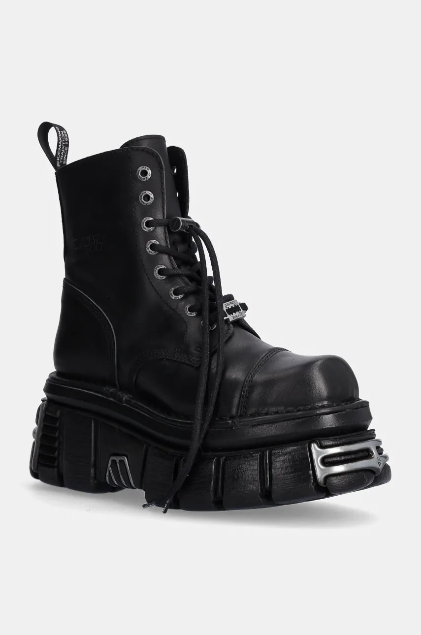 New Rock bocanci de piele Nomada Negro + Tower Negro Acero E14 femei, culoarea negru, cu platforma, M-NEWMILI083-S37 New Rock bocanci de piele Nomada Negro + Tower Negro Acero E14 femei, culoarea negru, cu platforma, M-NEWMILI083-S37