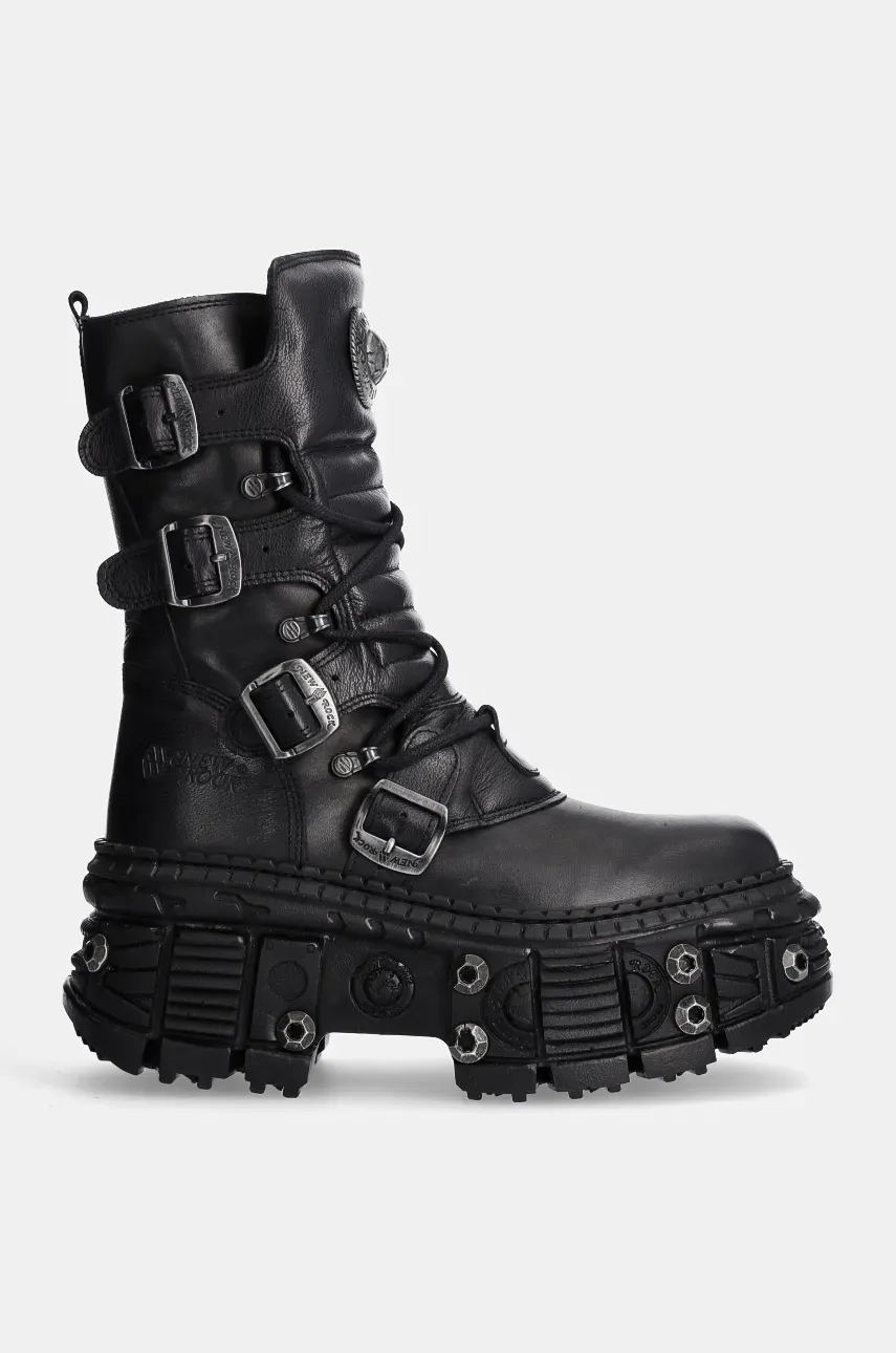 Кожаные полусапоги New Rock Itali Negro Nomada Negro + Tank Casco Negro женские цвет чёрный на платформе M-WALL373-S11 Кожаные полусапоги New Rock Itali Negro Nomada Negro + Tank Casco Negro женские цвет чёрный на платформе M-WALL373-S11