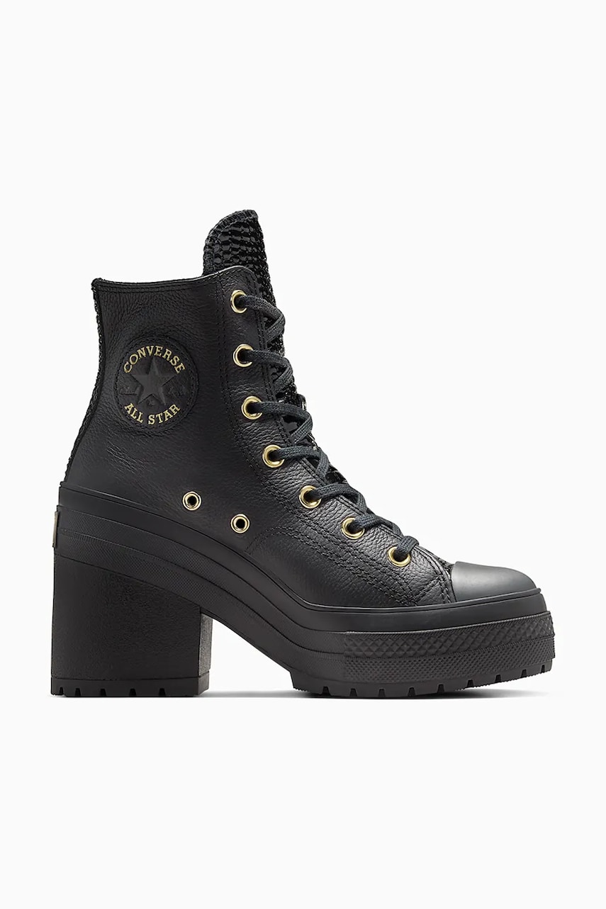 Converse tenisi de piele Chuck 70 De Luxe Heel femei, culoarea negru, A12346C Converse tenisi de piele Chuck 70 De Luxe Heel femei, culoarea negru, A12346C