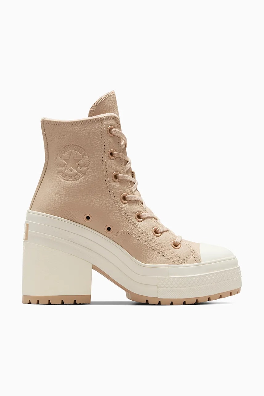 Converse tenisi de piele Chuck 70 De Luxe Heel femei, culoarea bej, A12345C Converse tenisi de piele Chuck 70 De Luxe Heel femei, culoarea bej, A12345C