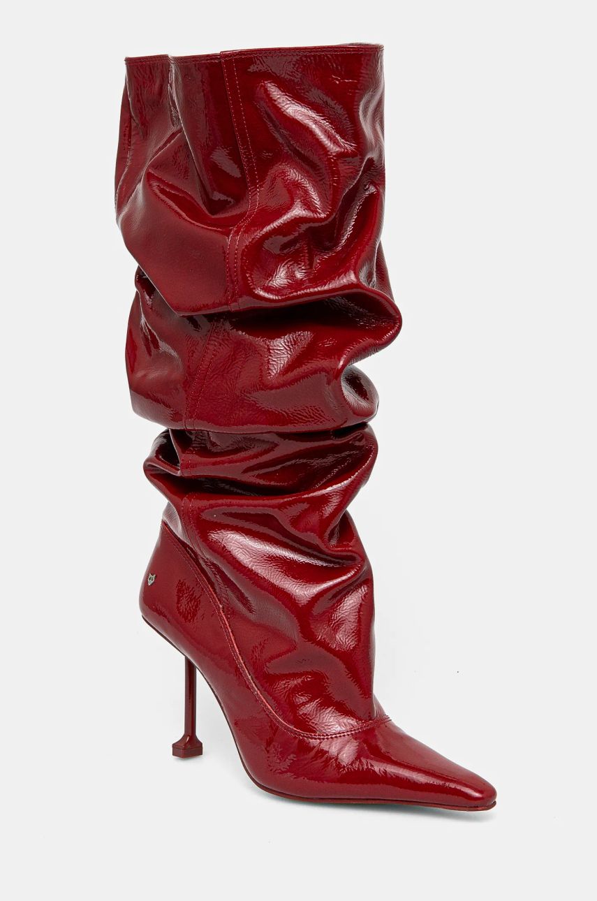 Naked Wolfe ghete de piele Vern femei, culoarea rosu, cu toc cui, Vern Crinkle Patent Leather Red