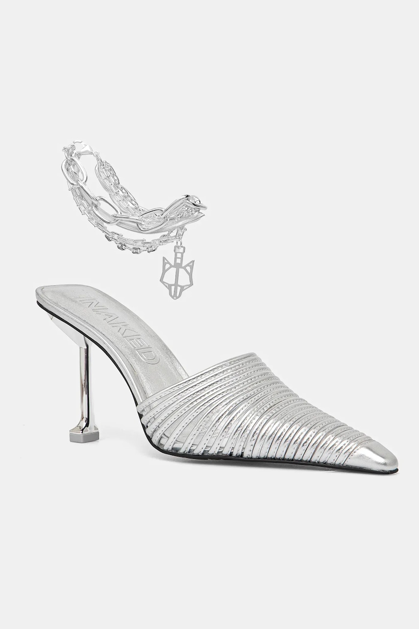 Naked Wolfe slapi de piele Chromed culoarea argintiu, Chromed Silver Leather Naked Wolfe slapi de piele Chromed culoarea argintiu, Chromed Silver Leather