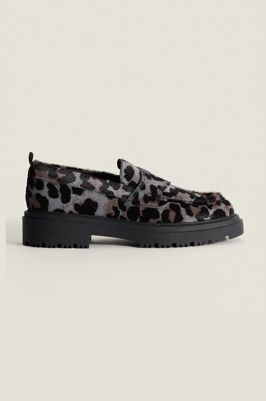 Hoff mocasini de piele MOCASIN LEOPARD GRIS femei, culoarea gri, cu toc plat, 22428003 Hoff mocasini de piele MOCASIN LEOPARD GRIS femei, culoarea gri, cu toc plat, 22428003