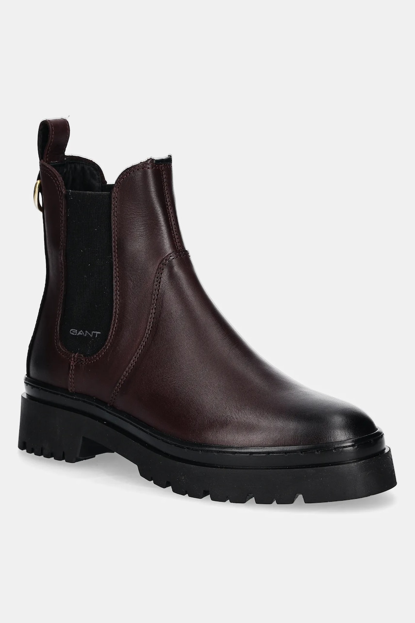 Gant ghete chelsea de piele Aligrey femei, culoarea bordo, cu toc plat, 29551816 G913