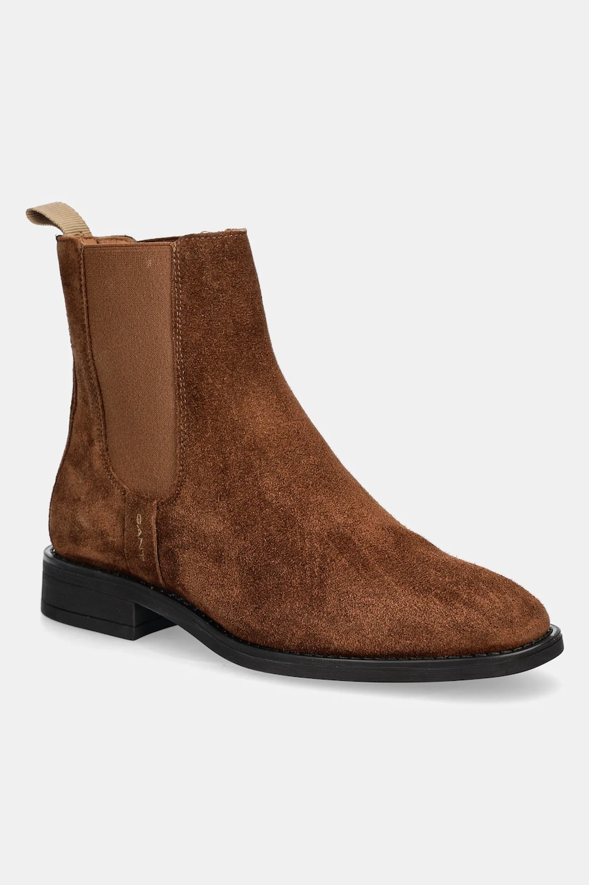 Gant botine din piele intoarsa Fayy femei, culoarea maro, cu toc plat, 29553820 G915 Gant botine din piele intoarsa Fayy femei, culoarea maro, cu toc plat, 29553820 G915