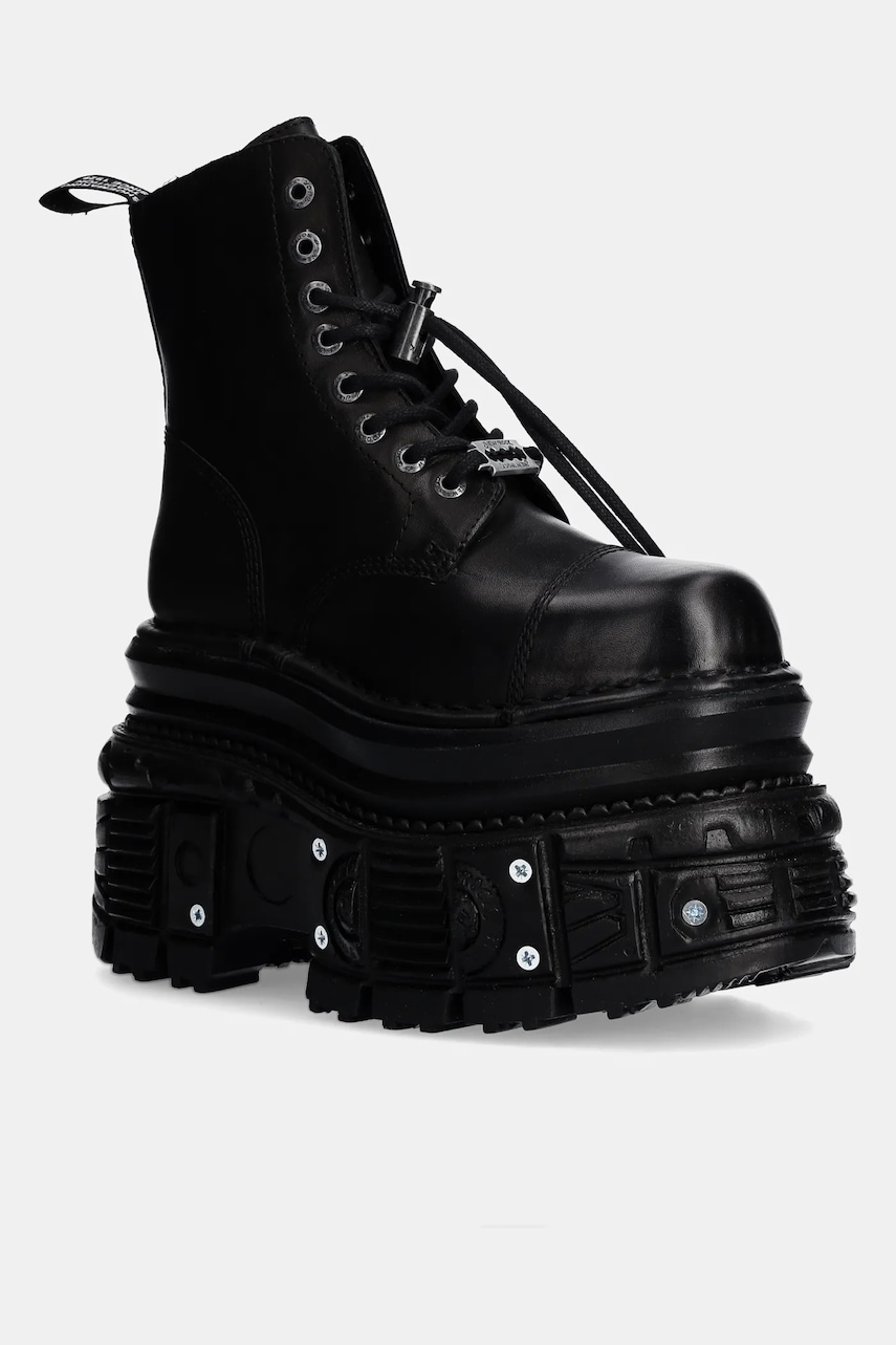 New Rock bocanci de piele CRUST NEGRO + TANK NEGRO TORNILLOS E-34 femei, culoarea negru, cu platforma, M-MILI083CCT-C4