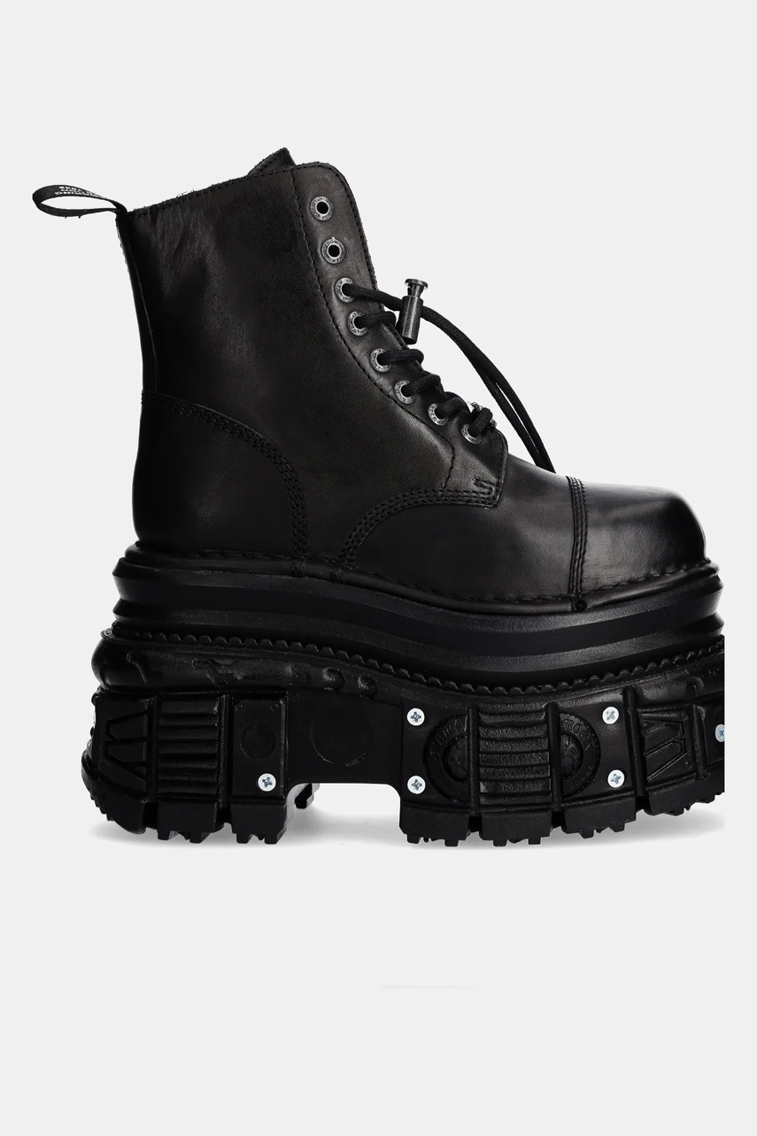 Кожаные полусапоги New Rock CRUST NEGRO + TANK NEGRO TORNILLOS E-34 женские цвет чёрный на платформе M-MILI083CCT-C4