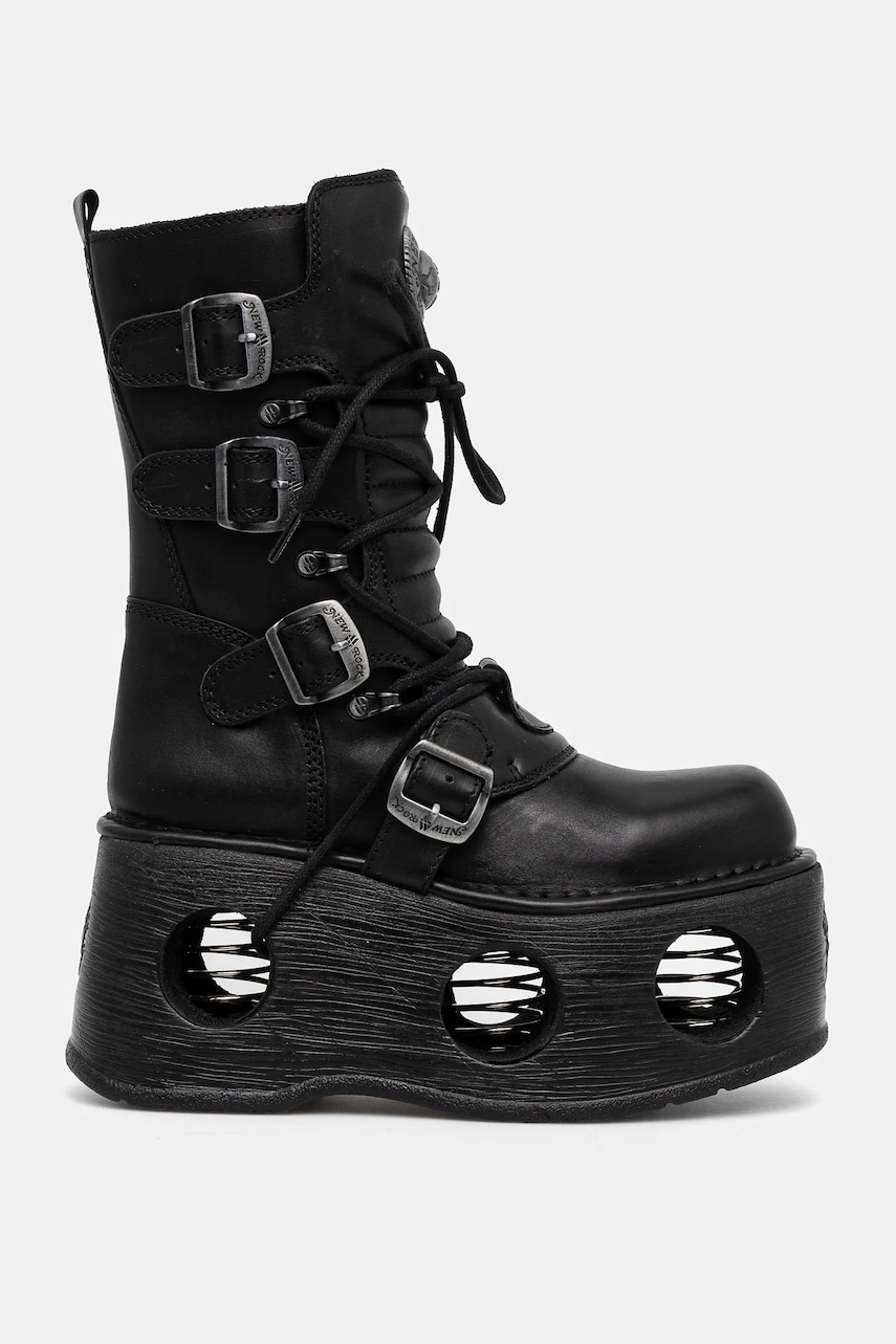 New Rock ghete de piele ITALI Y NOMADA NEGRO + SPACE MUELLES femei, culoarea negru, cu platformă, M-373-S2