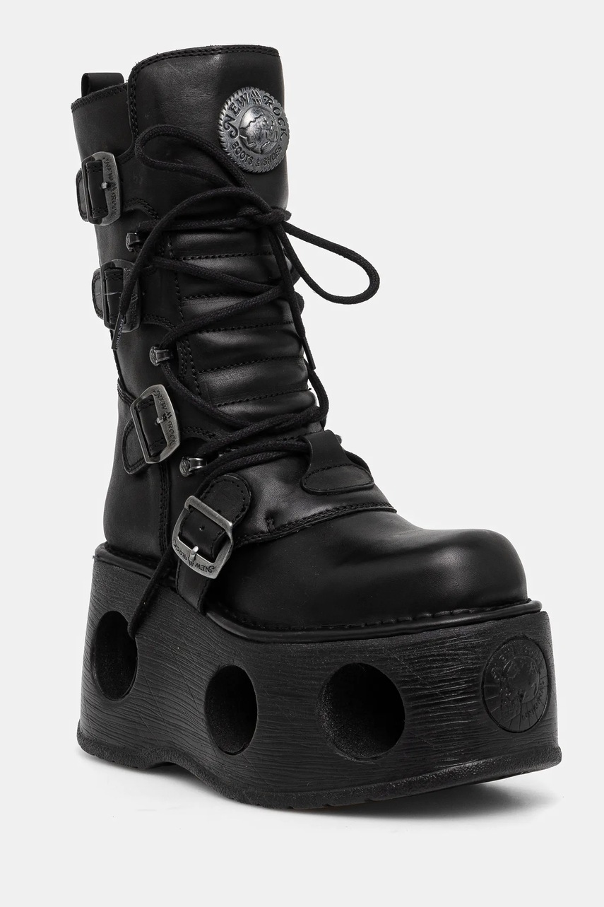 Кожаные ботинки New Rock ITALI Y NOMADA NEGRO + SPACE MUELLES женские цвет чёрный на платформе M-373-S2