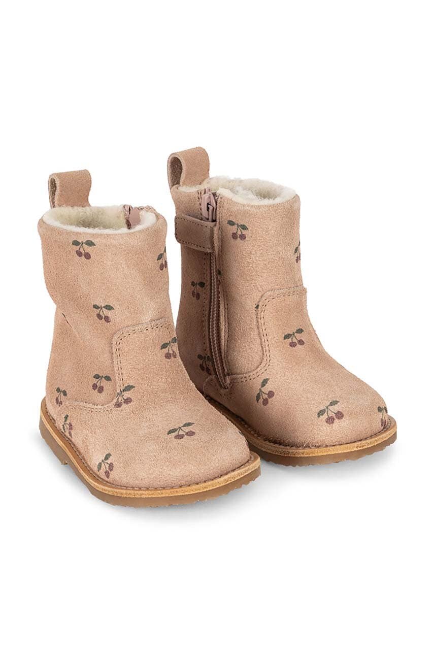 Konges Sløjd cizme din piele intoarsa pentru copii PIPPI PULL ON BOOT culoarea portocaliu, KS101280