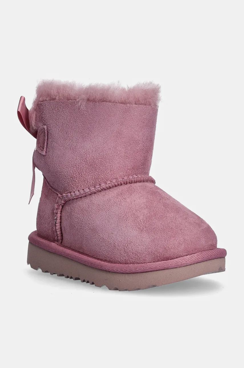 UGG cizme de zapada din piele intoarsa MINI BAILEY BOW II culoarea roz, 1017397T