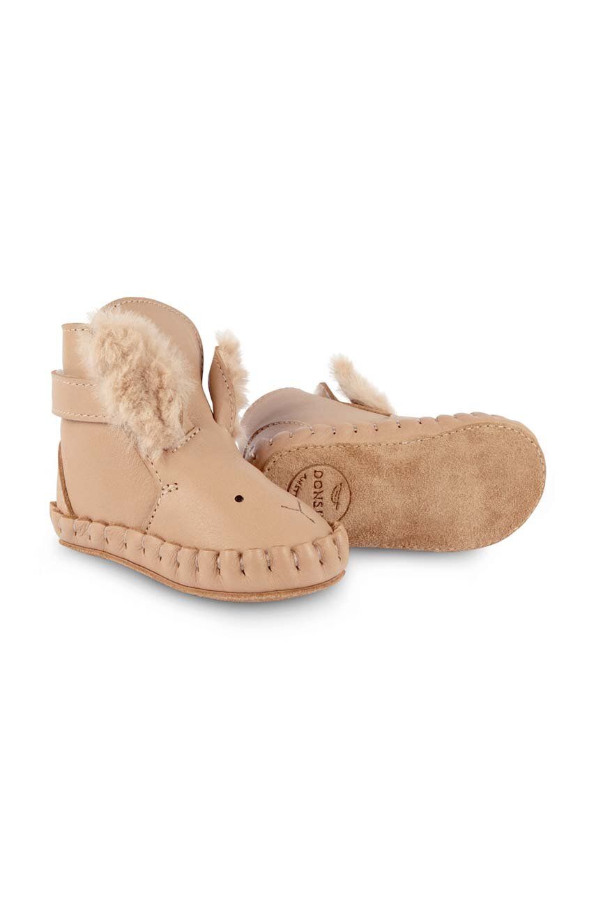 Donsje incaltaminte din piele pentru bebelusi Kapi Exclusive Booties Fluffy Bunny culoarea portocaliu, 1028103