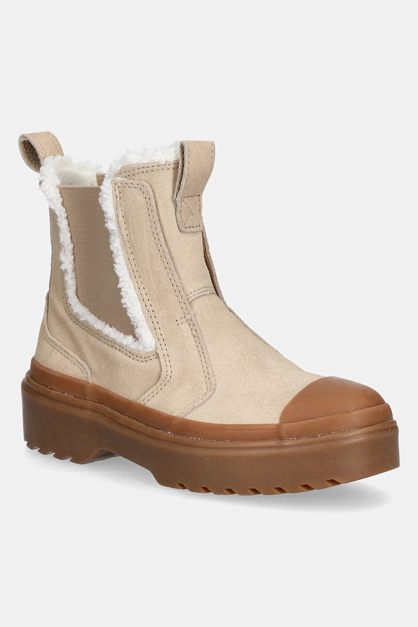 Converse cizme chelsea din piele intoarsa CHUCK TAYLOR AS CHELSEA LUGGED culoarea bej, A09257C