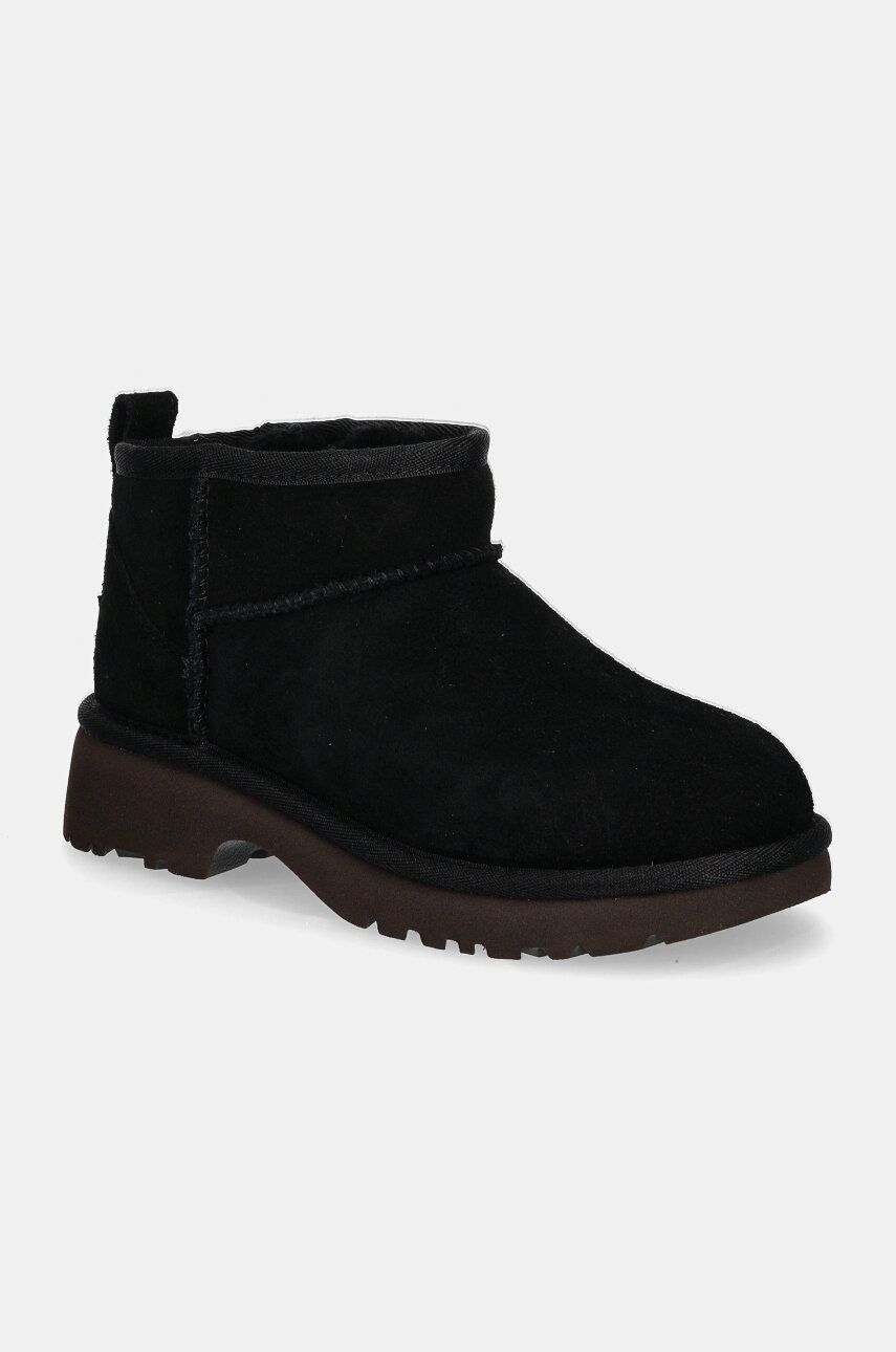 UGG cizme de zapada din piele intoarsa KIDS CLASSIC ULTRA MINI NEW HEIGHTS culoarea negru, 1157732K