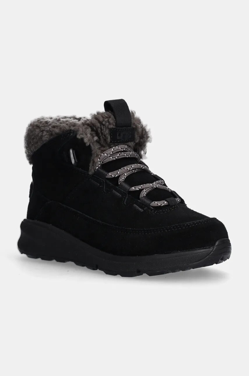 UGG cizme de iarna pentru copii din piele intoarsa TERRETRAIL COZY LACE culoarea negru, 1157574K