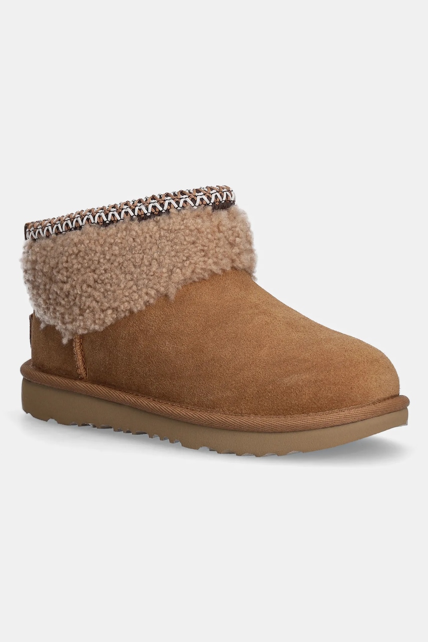 UGG cizme de iarna pentru copii din piele intoarsa KIDS CLASSIC ULTRA MINI MAXI CURLY culoarea maro, 1157730K