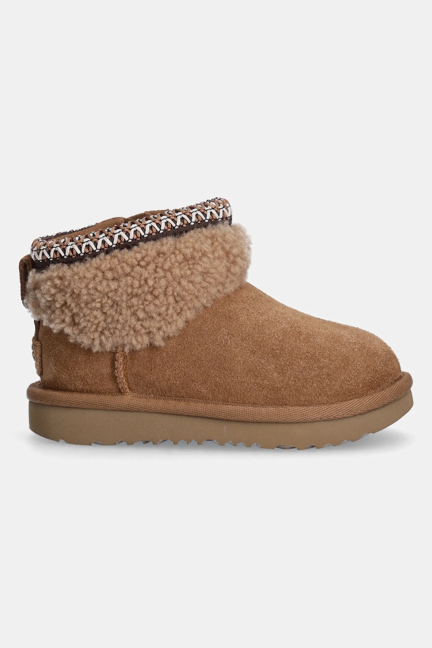 Детские замшевые зимние ботинки UGG CLASSIC ULTRA MINI MAXI CURLY цвет коричневый 1157730T Детские замшевые зимние ботинки UGG CLASSIC ULTRA MINI MAXI CURLY цвет коричневый 1157730T