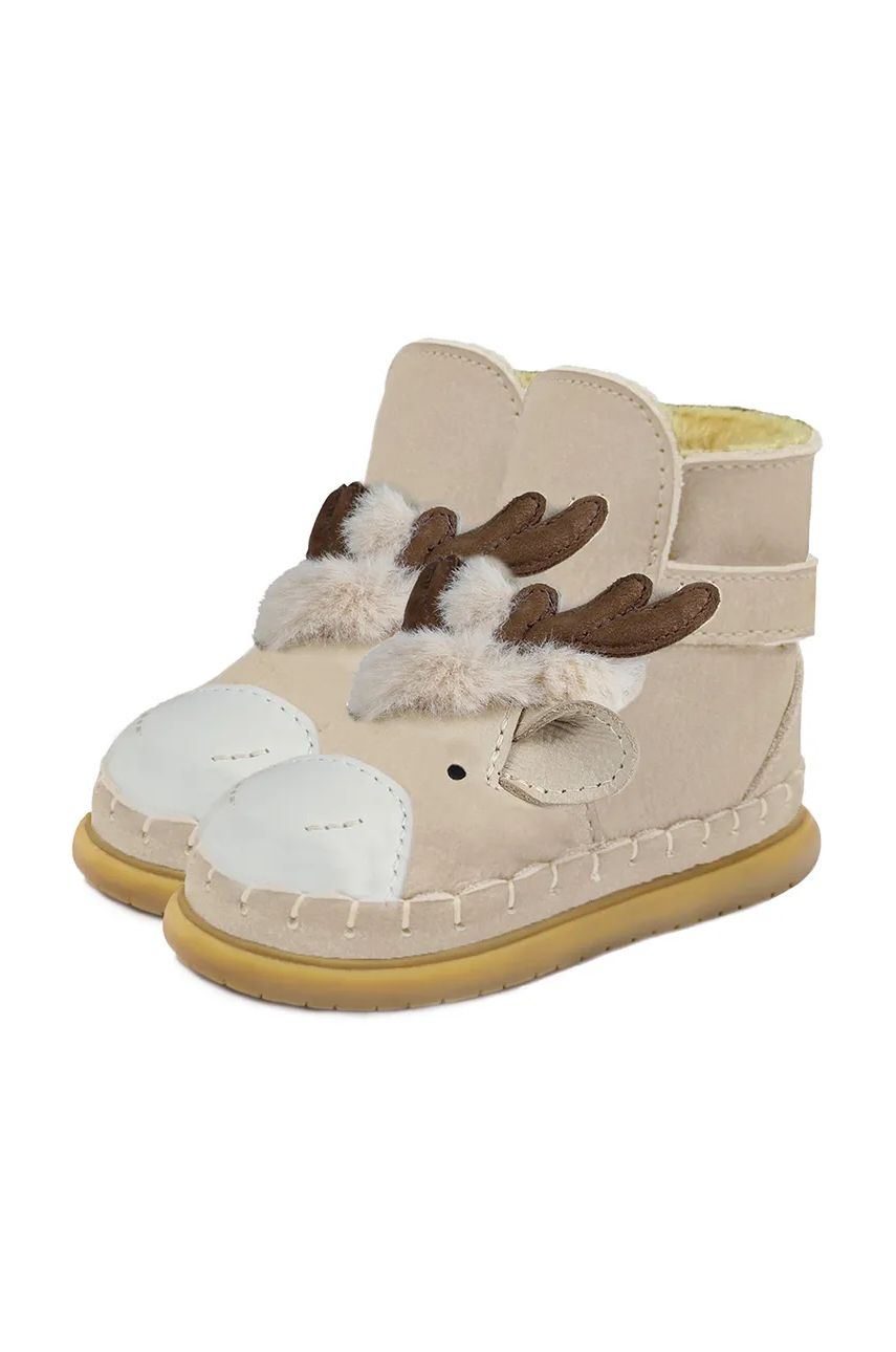 Donsje cizme de iarna pentru copii din piele intoarsa Dubu Exclusive Shoes Reindeer culoarea bej, 1500505